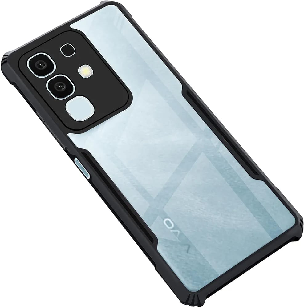 Vivo T4x (5G) / iQOO Z10x (5G) Back Case Cover | Camera Protection Shockproof Bumper-Edge | Acrylic Crystal Clear 360 Degree Protection TPU+PC | Transparent Eagle Back Case Cover (Black) - Buy Online at Indezaar