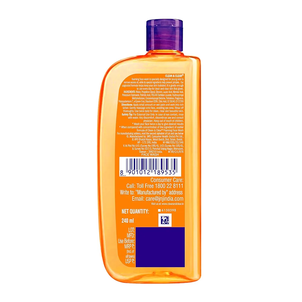 Clean & Clear Foaming Facewash for Oily Skin, Brown, 240ml Image 2