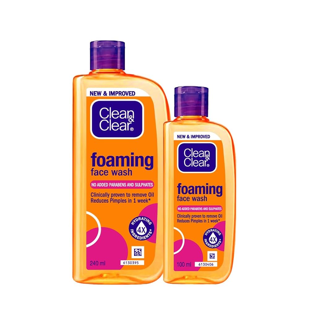 Clean & Clear Foaming face wash for oily skin, removes 99.8% pimple causing germs, Home & travel combo pack offer- Buy 240ml Get 100ml Free - Buy Online at Indezaar