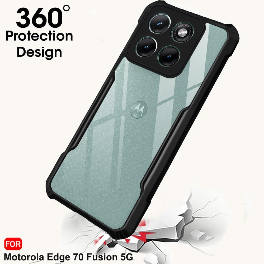 Back Cover for Motorola Moto Edge 70 Fusion 5G – Shockproof Transparent Case with Black Bumper (PC + TPU, 360° Protection) Image 4